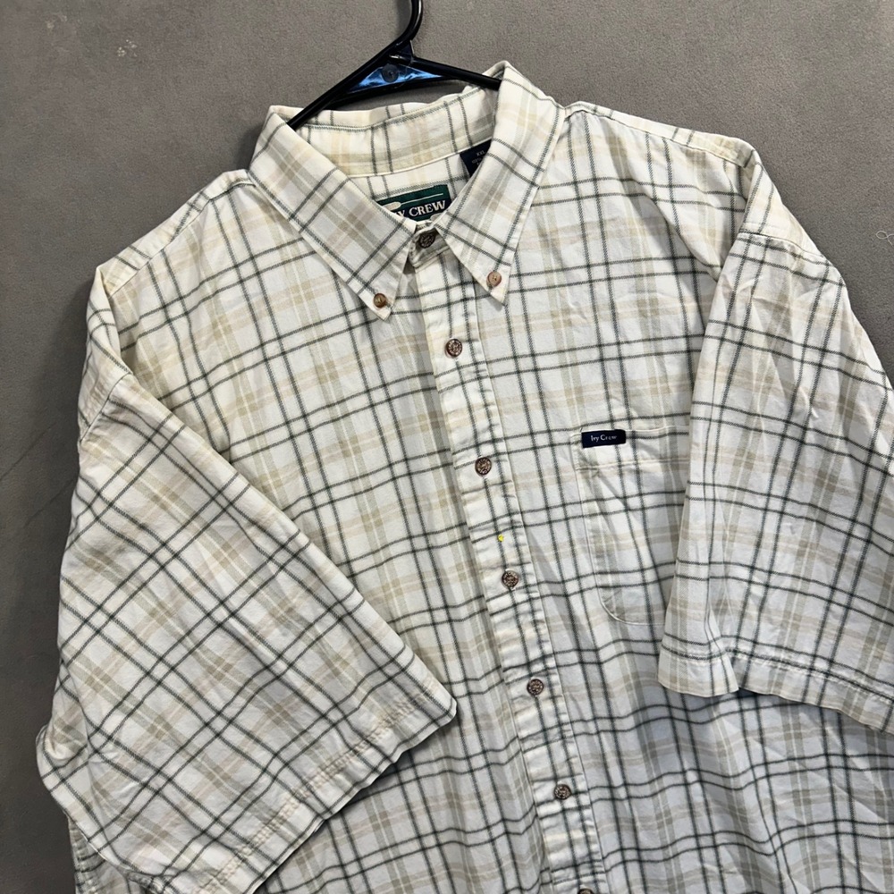Ivy Crew Button Down Shirt Mens XXL White Tan Plaid Short Sleeve Excellent